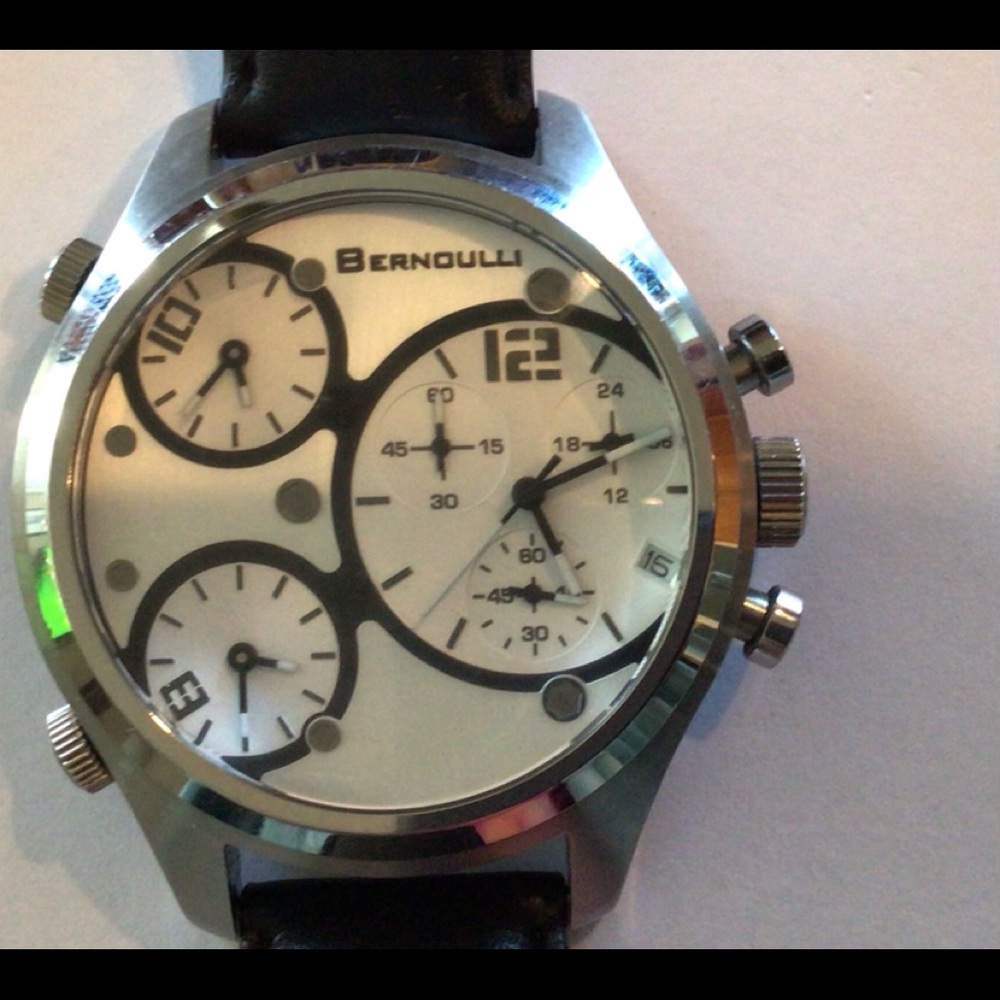 Bernoulli Men’s SS 50mm Watch 3 Time Zones Japan
